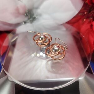 2 TONE STERLING SILVER AND ROSE GOLDTONE DANGEL EARRINGS